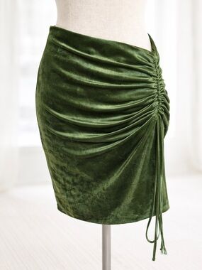CiderEmerald Green Velvet Ruched Mini Skirt | Adjustable Side Tie | Bodycon Glam